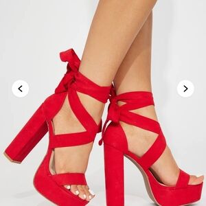 Fashion Nova Red Platform Heels WIDE Fit